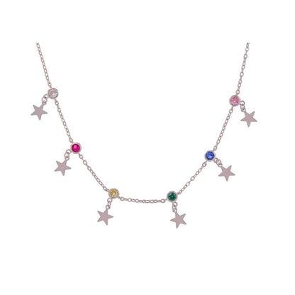 Gargantilla con Colgante Estrellas en plata y plata bañada en oro con circonitas de colores