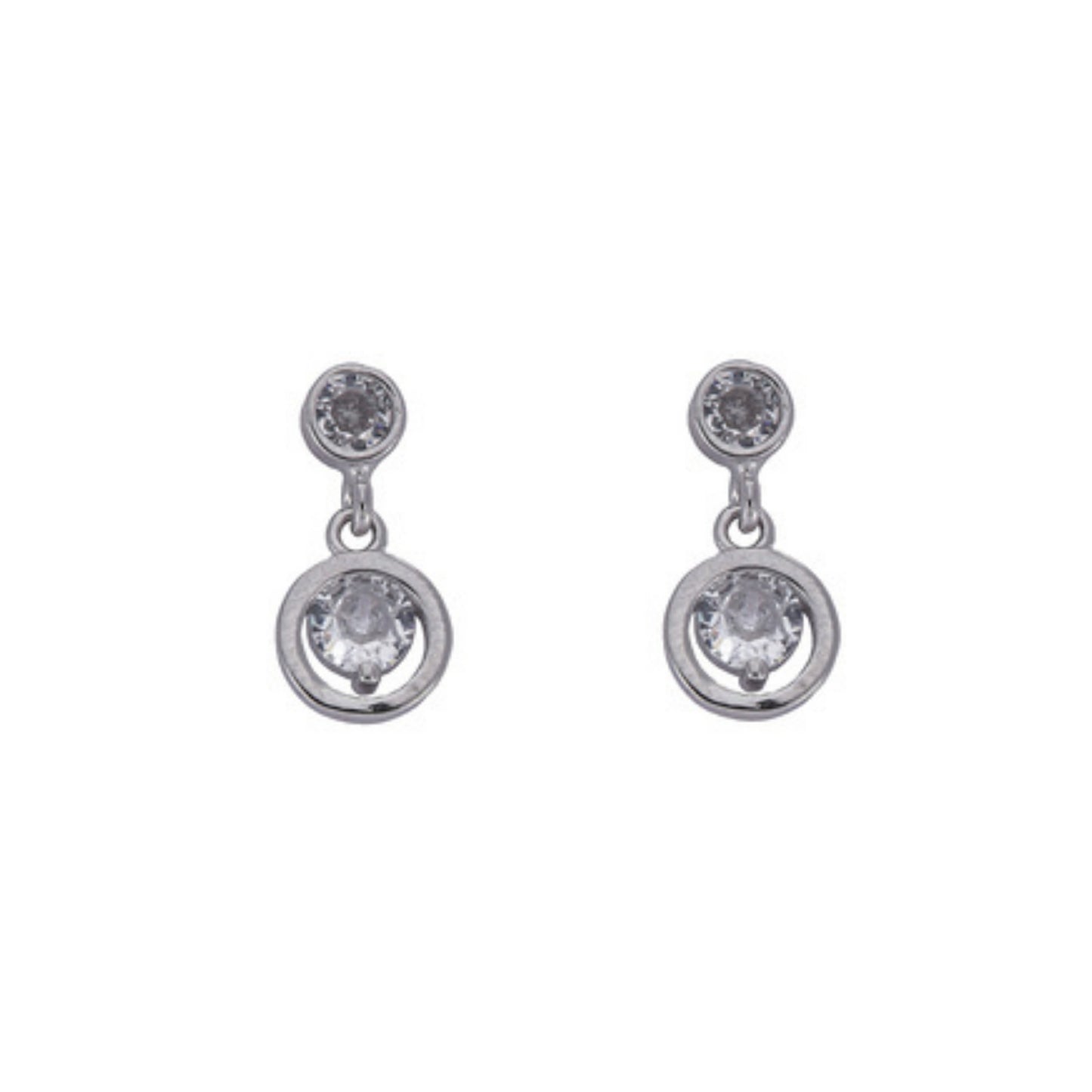 Silver pressure earrings, decorated with white zircons