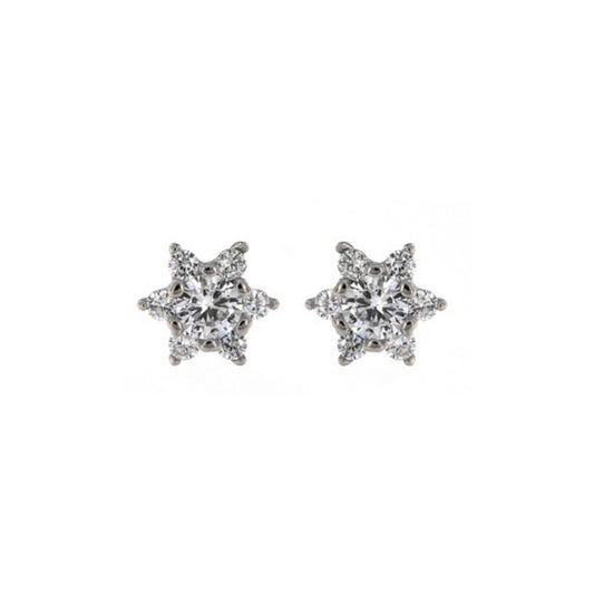 Star pressure earrings in silver, decorated with white zircons