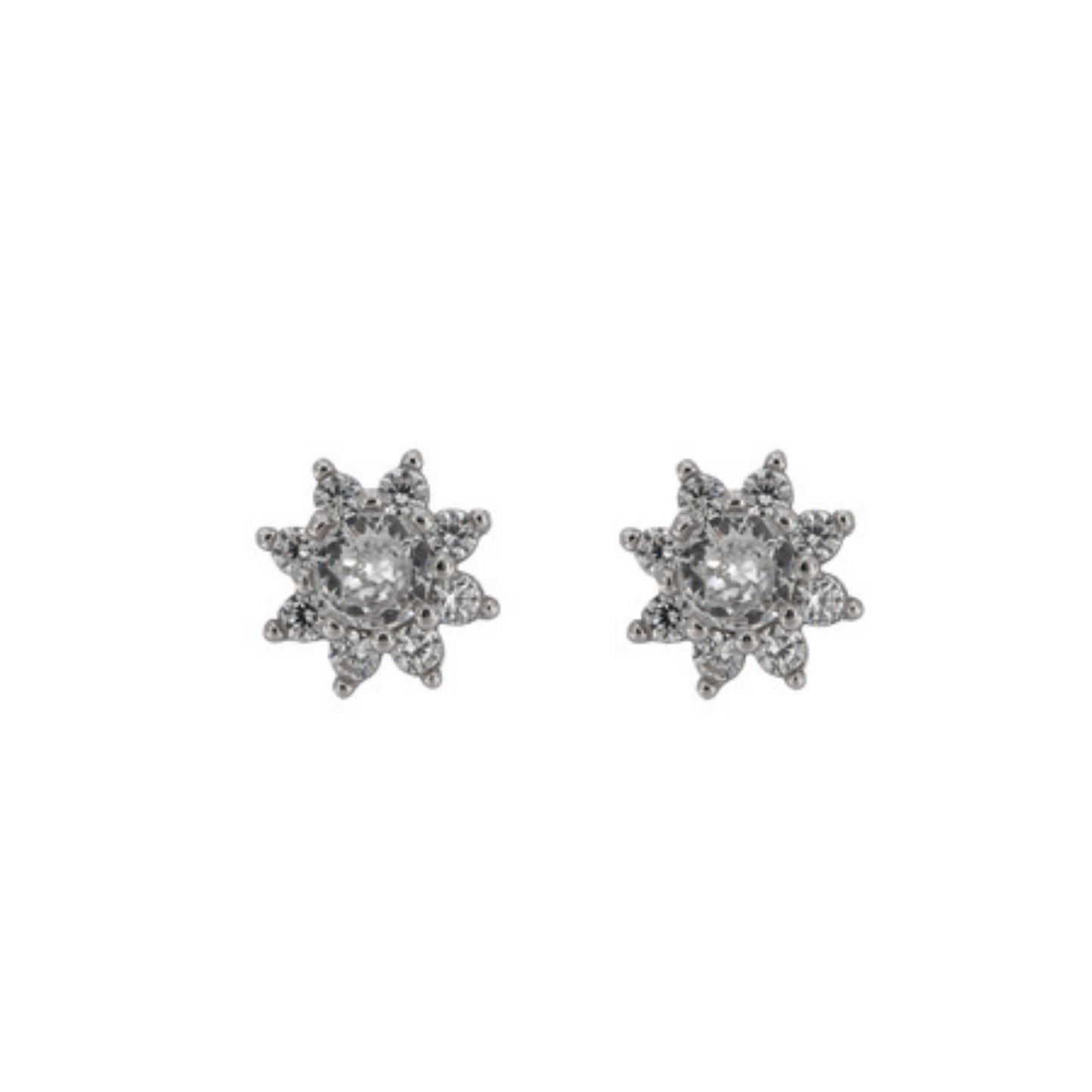 Star pressure earrings in silver, decorated with white zircons