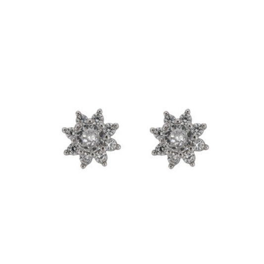 Star pressure earrings in silver, decorated with white zircons