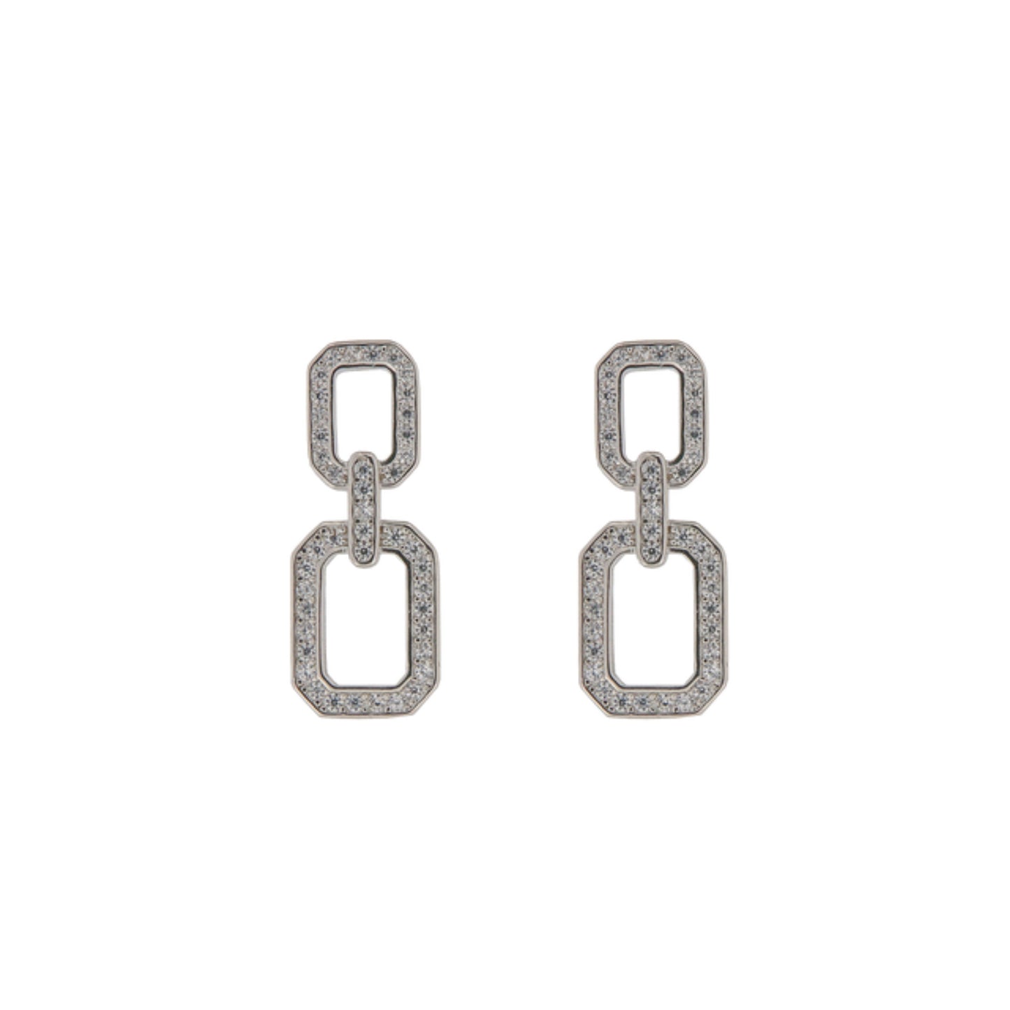 Link earrings in silver with white zircons