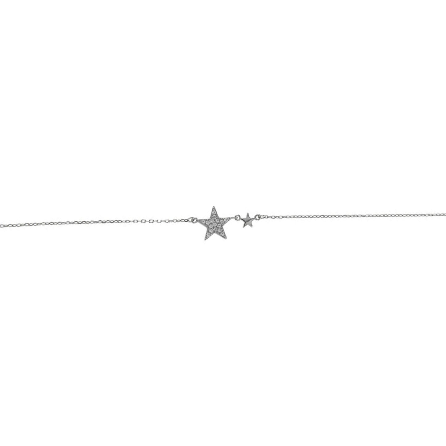 Star anklet in silver with white zircons