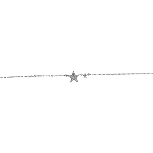 Star anklet in silver with white zircons