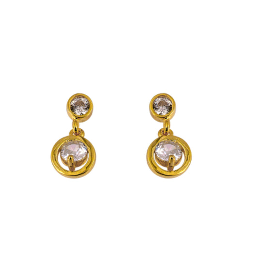 Gold plated silver pressure earrings, decorated with white zircons