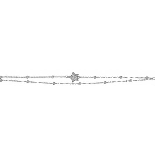 Pulsera Doble Cadena Estrellas en plata con circonitas blancas