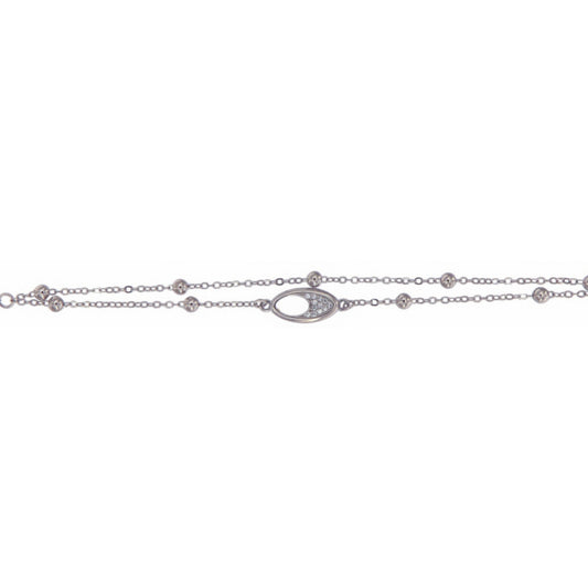 Pulsera Doble Cadena en plata con circonitas blancas