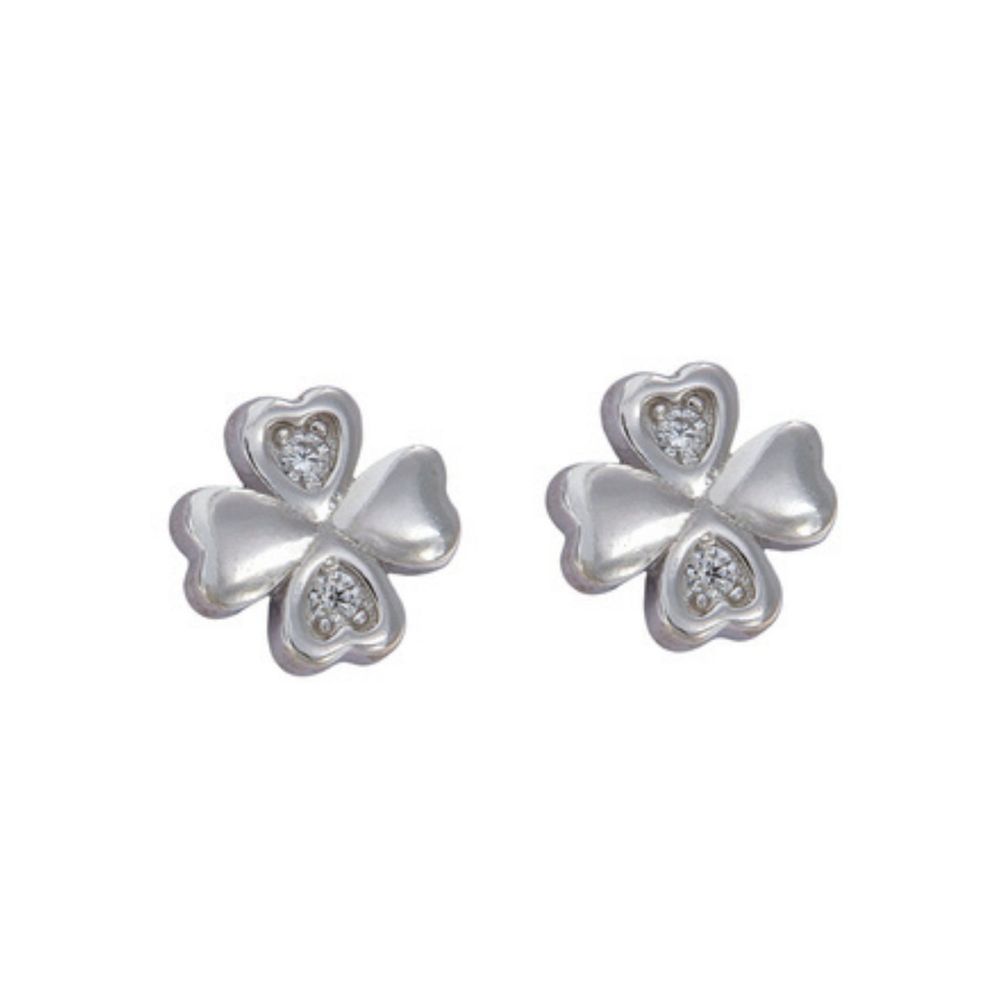 Clover pressure earrings in silver, decorated with small white zircons