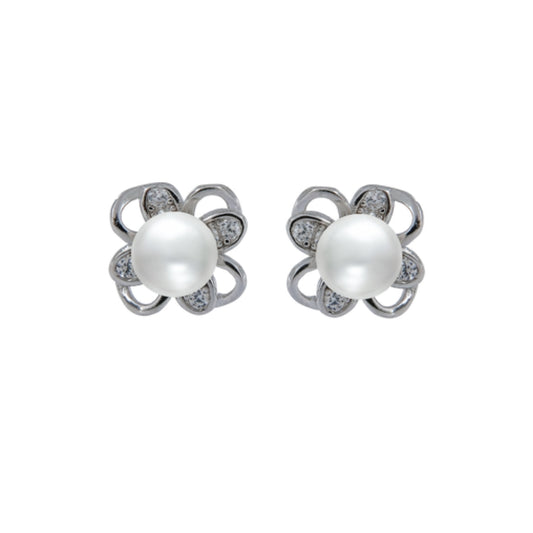 Pendientes de Perlas con forma de flores, adornados con circonitas blancas