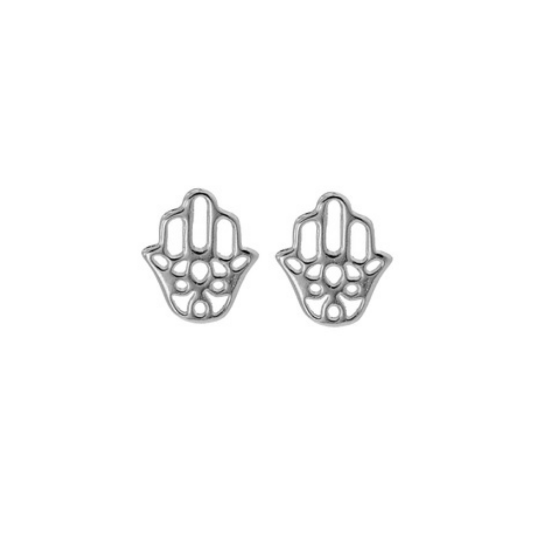 Buddha Hand Stud Earrings in Silver