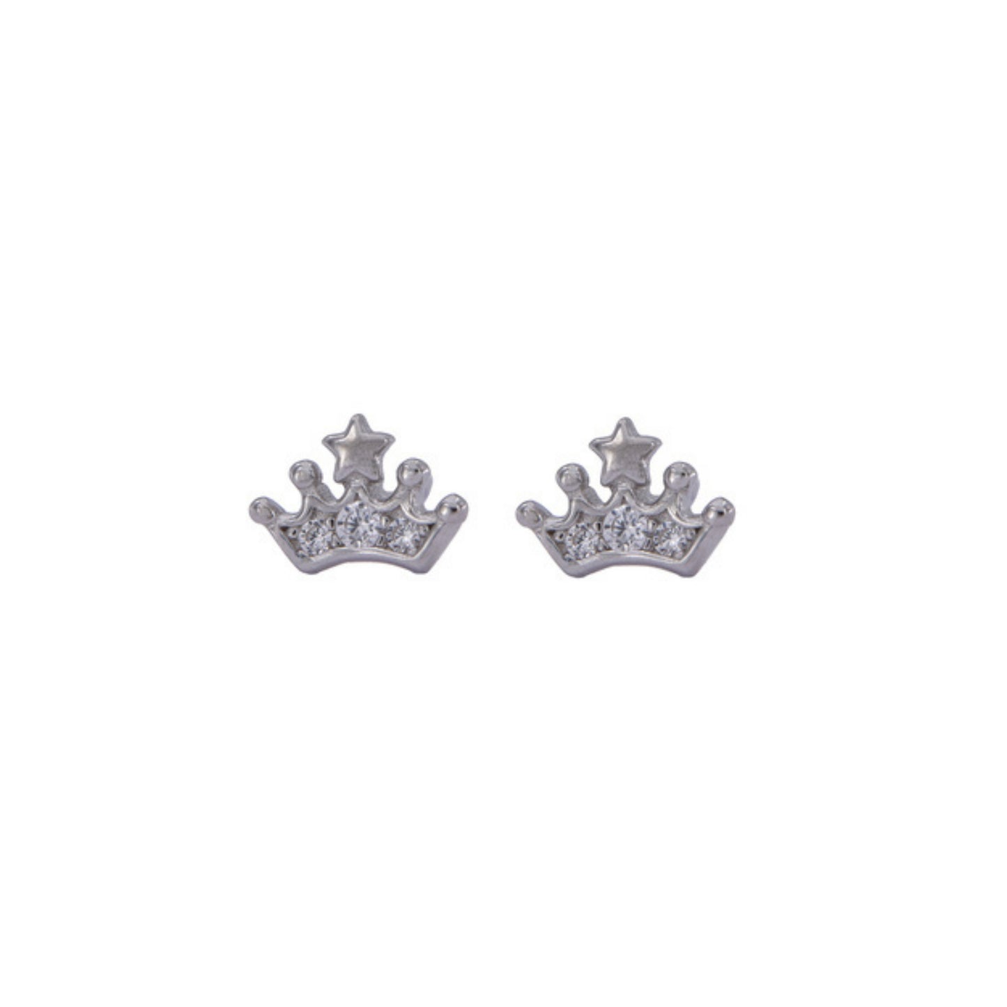 Crown pressure earrings in silver, decorated with small white zircons