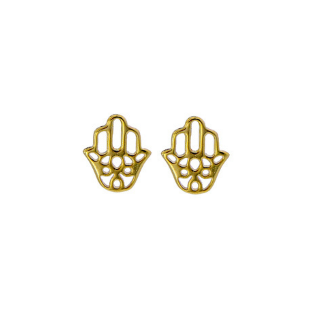 Buddha Hand Stud Earrings in Gold Plated Silver