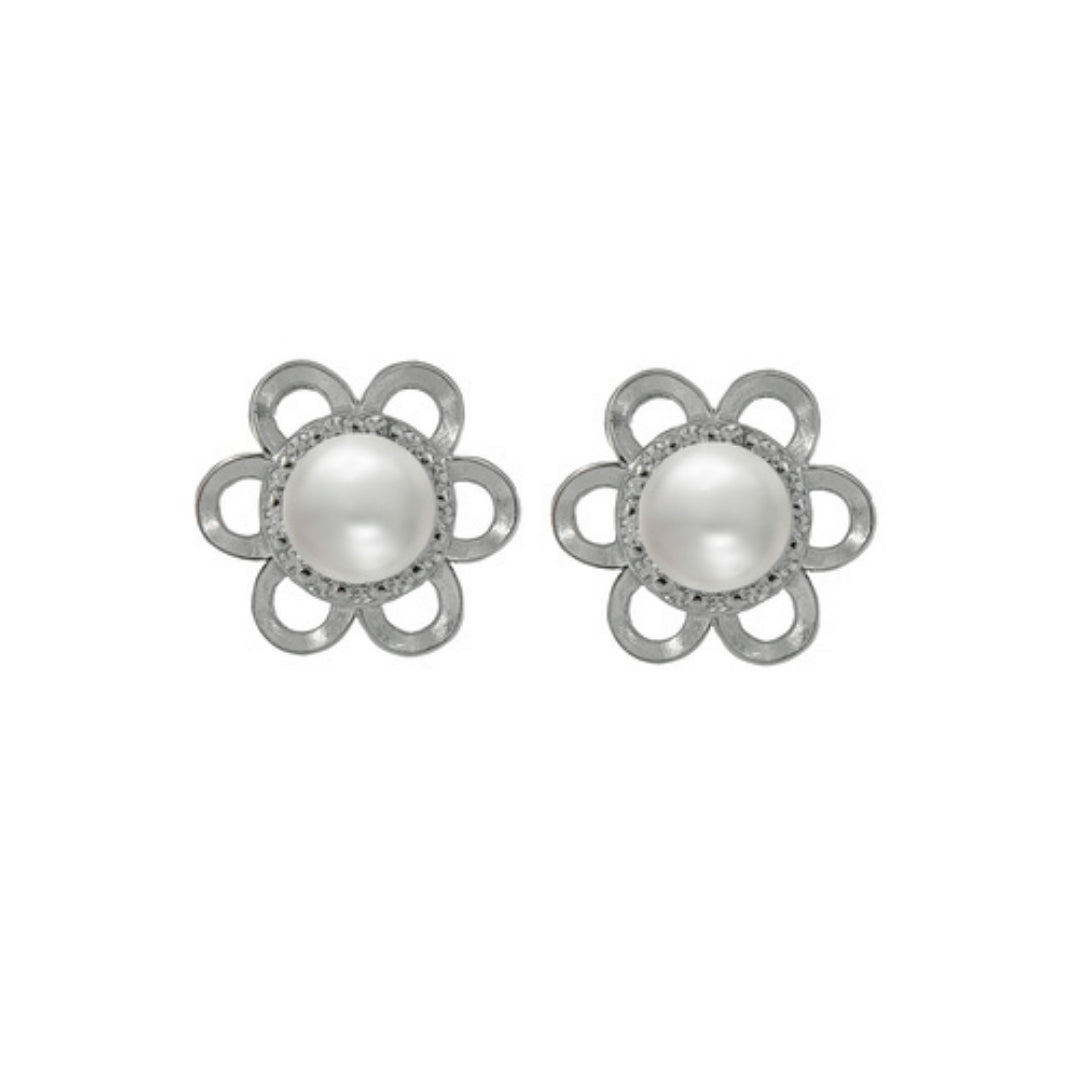 Pendientes de Perlas, con forma de flores, adornado con circonitas blancas