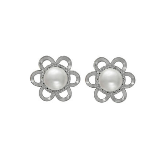 Pendientes de Perlas, con forma de flores, adornado con circonitas blancas