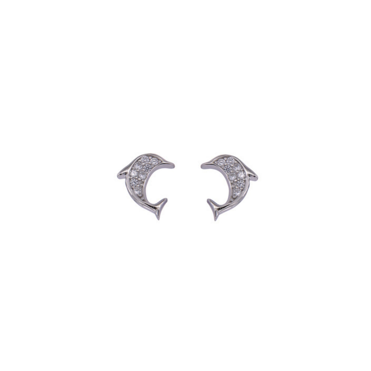 Dolphin pressure earrings in silver, decorated with small white zircons