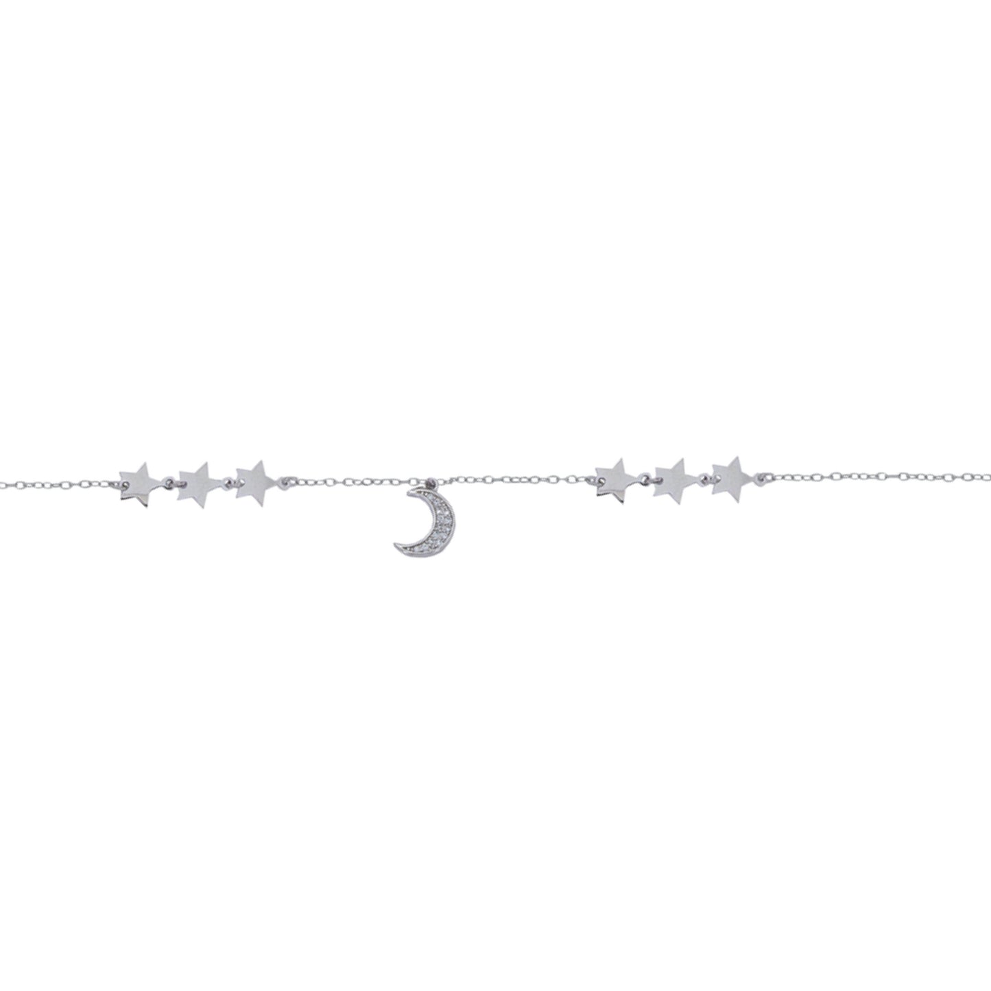 Pulsera Estrellas y Luna en plata con circonitas blancas