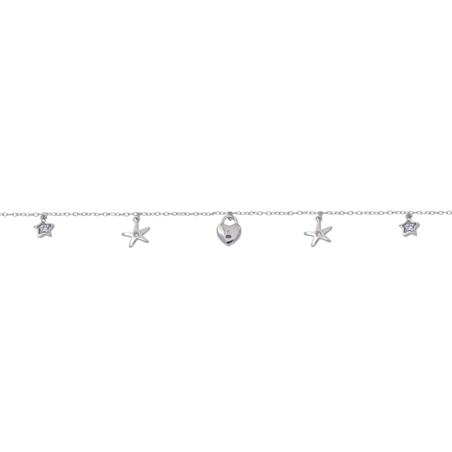 Pulsera Estrellas y Corazón en plata con circonitas blancas