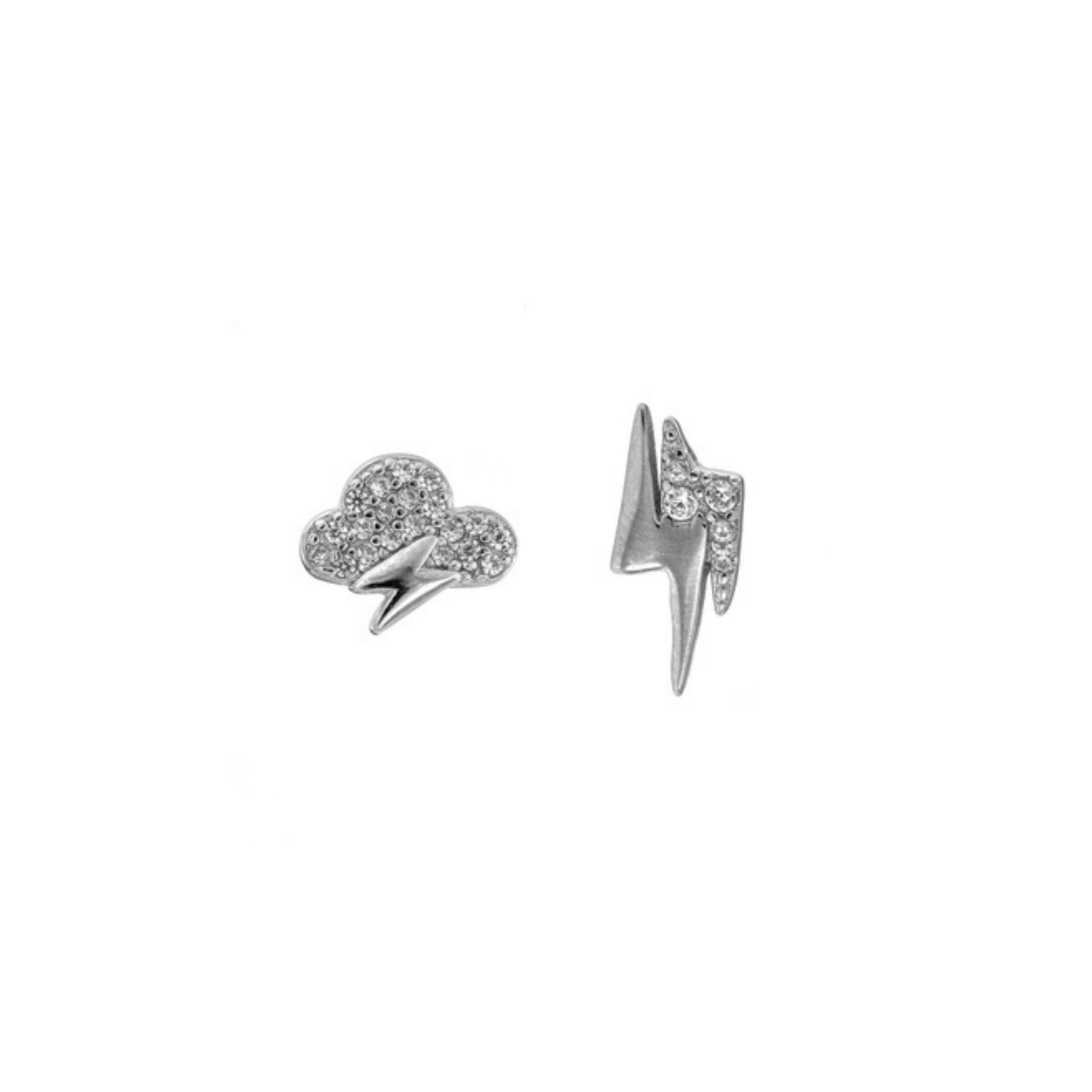 Thunder and Cloud Pressure Earrings in silver, adorned with small white zircons