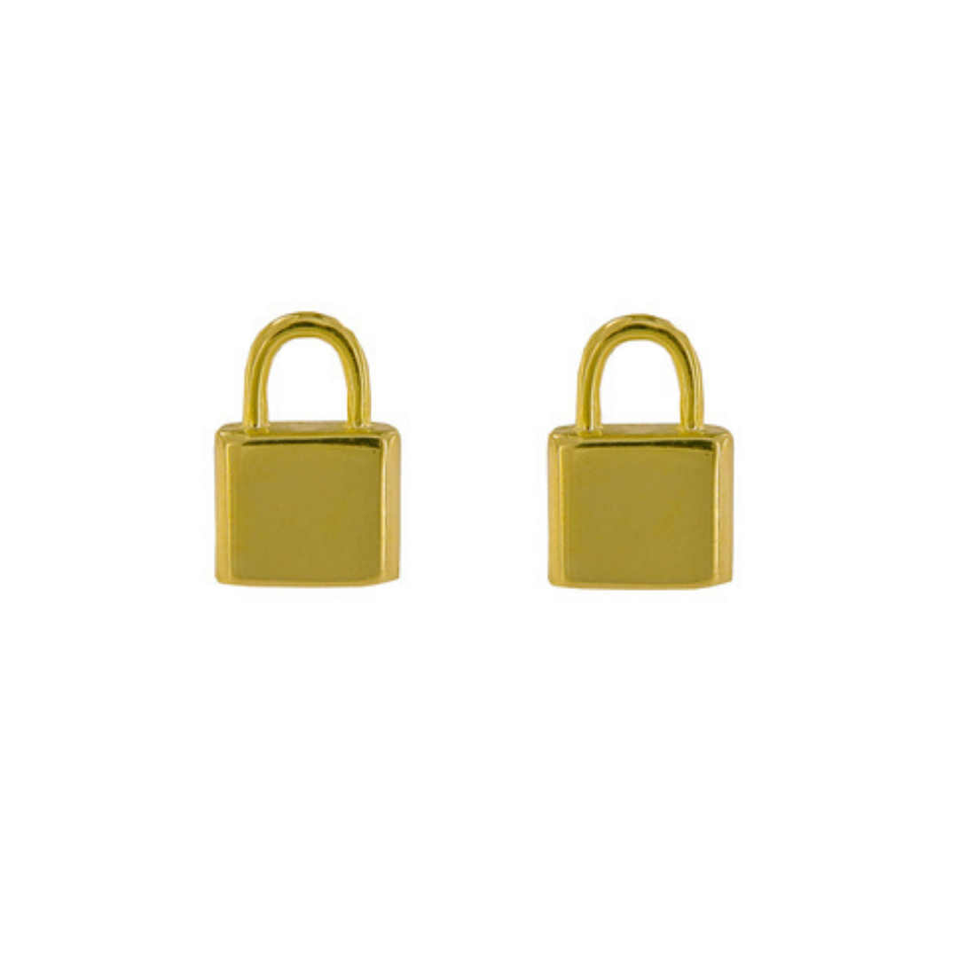 Gold Plated Padlock Stud Earrings