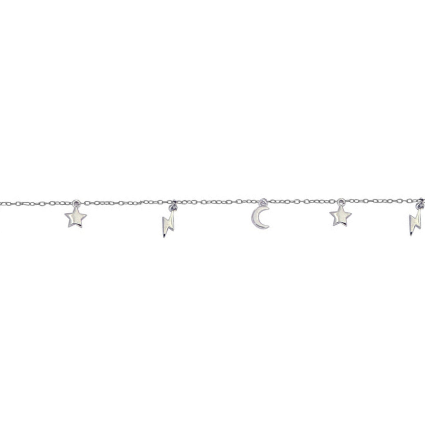 Pulsera Estrellas, Lunas y Rayos en plata