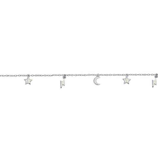 Pulsera Estrellas, Lunas y Rayos en plata