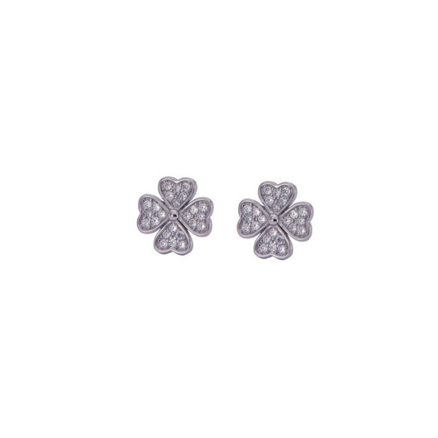 Clover pressure earrings in silver, decorated with small white zircons