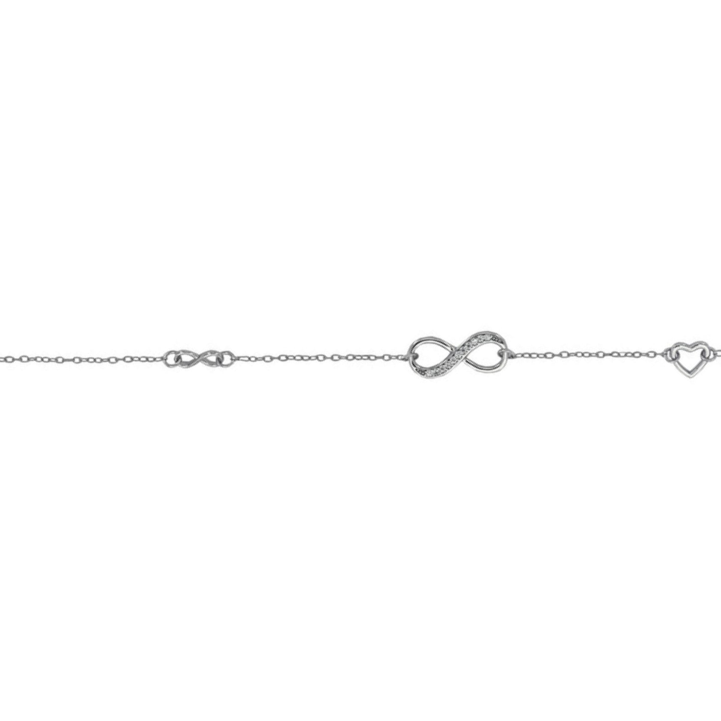 Pulsera Infinitos y Corazón en plata con circonitas blancas