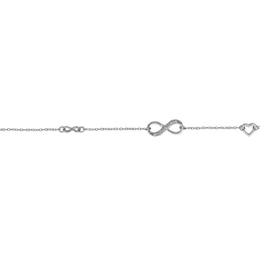 Pulsera Infinitos y Corazón en plata con circonitas blancas