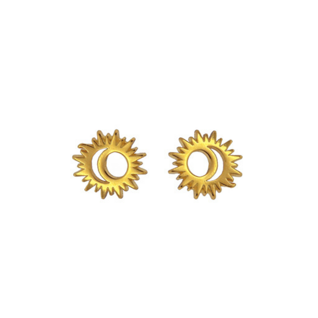 Moon and Sun Stud Earrings in Gold Plated Silver