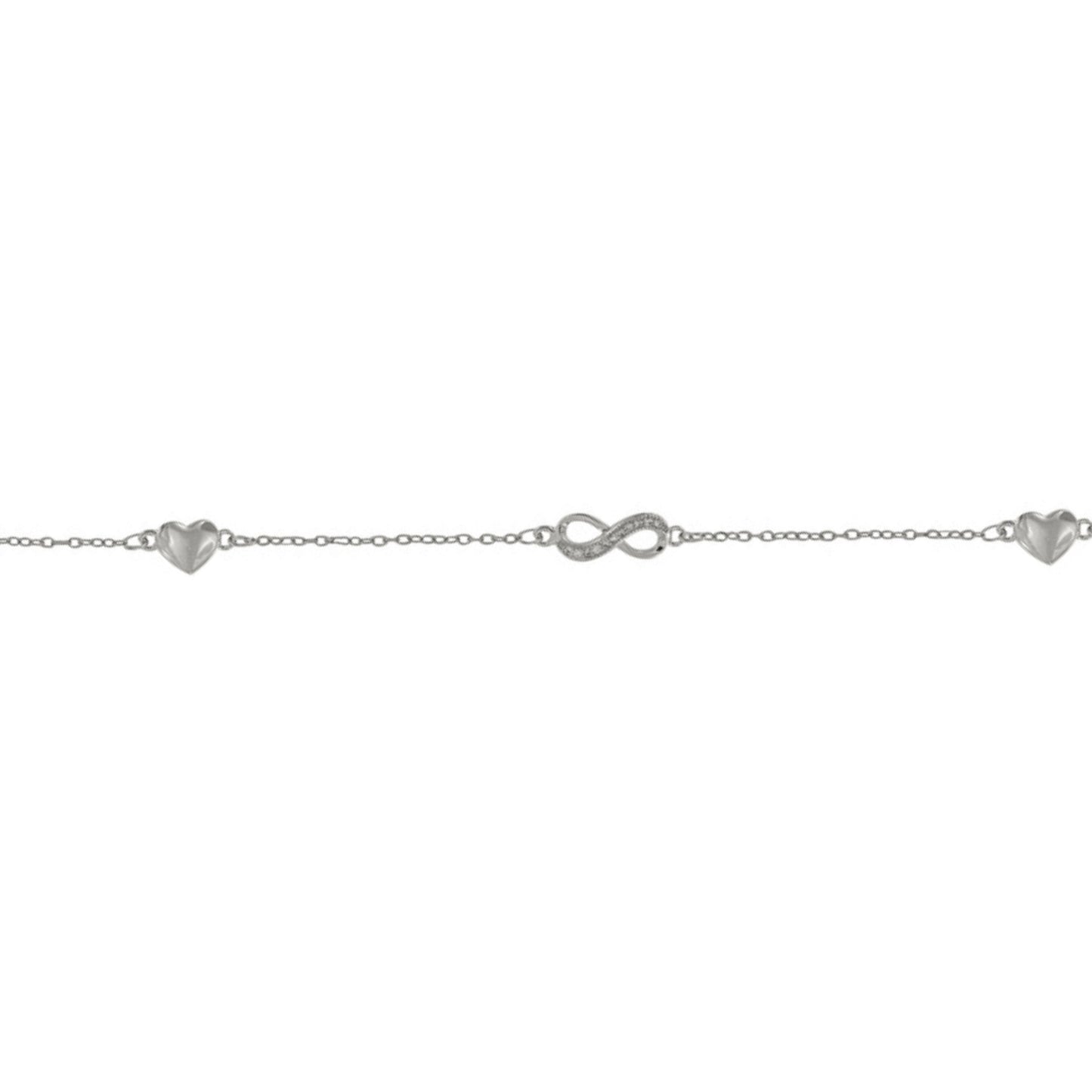 Pulsera Infinito y Corazón en plata con circonitas blancas