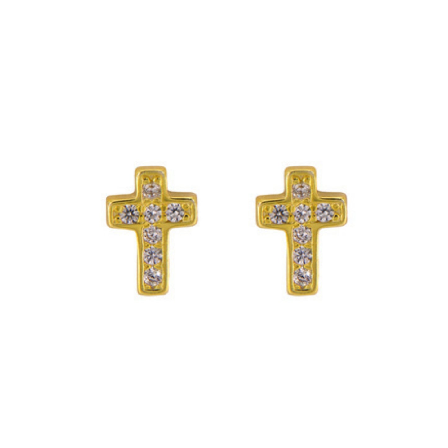 Gold plated silver Cross Pressure Earrings, adorned with small white zircons