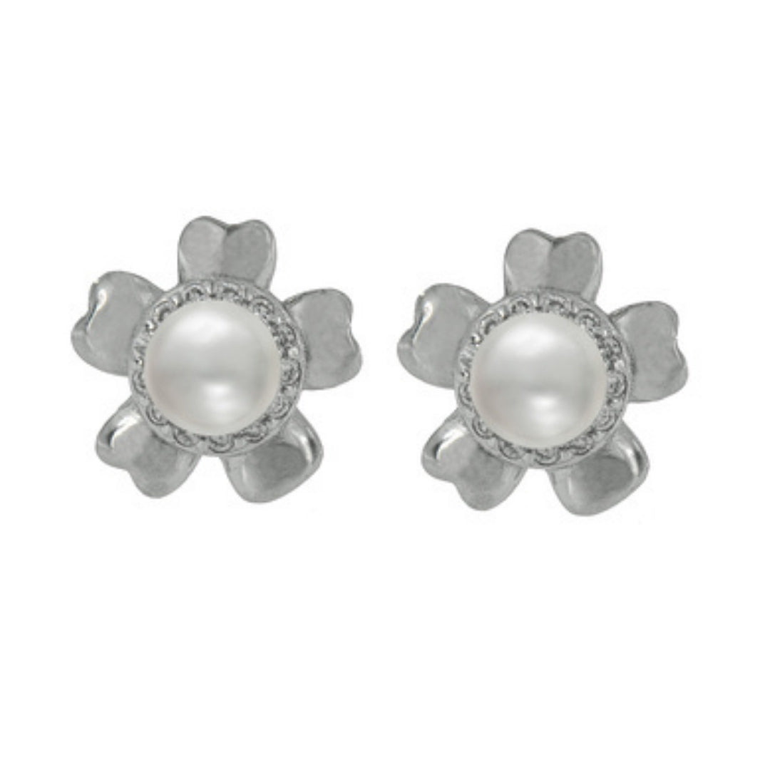 Pendientes de Perlas, con forma de flores, adornado con circonitas blancas