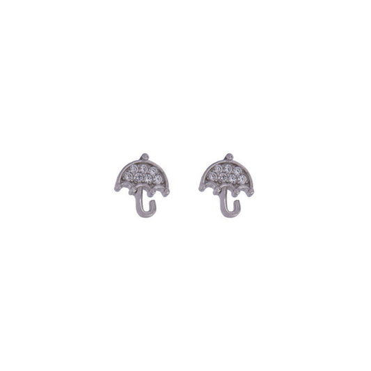 Umbrella Stud Earrings in silver, adorned with small white zircons