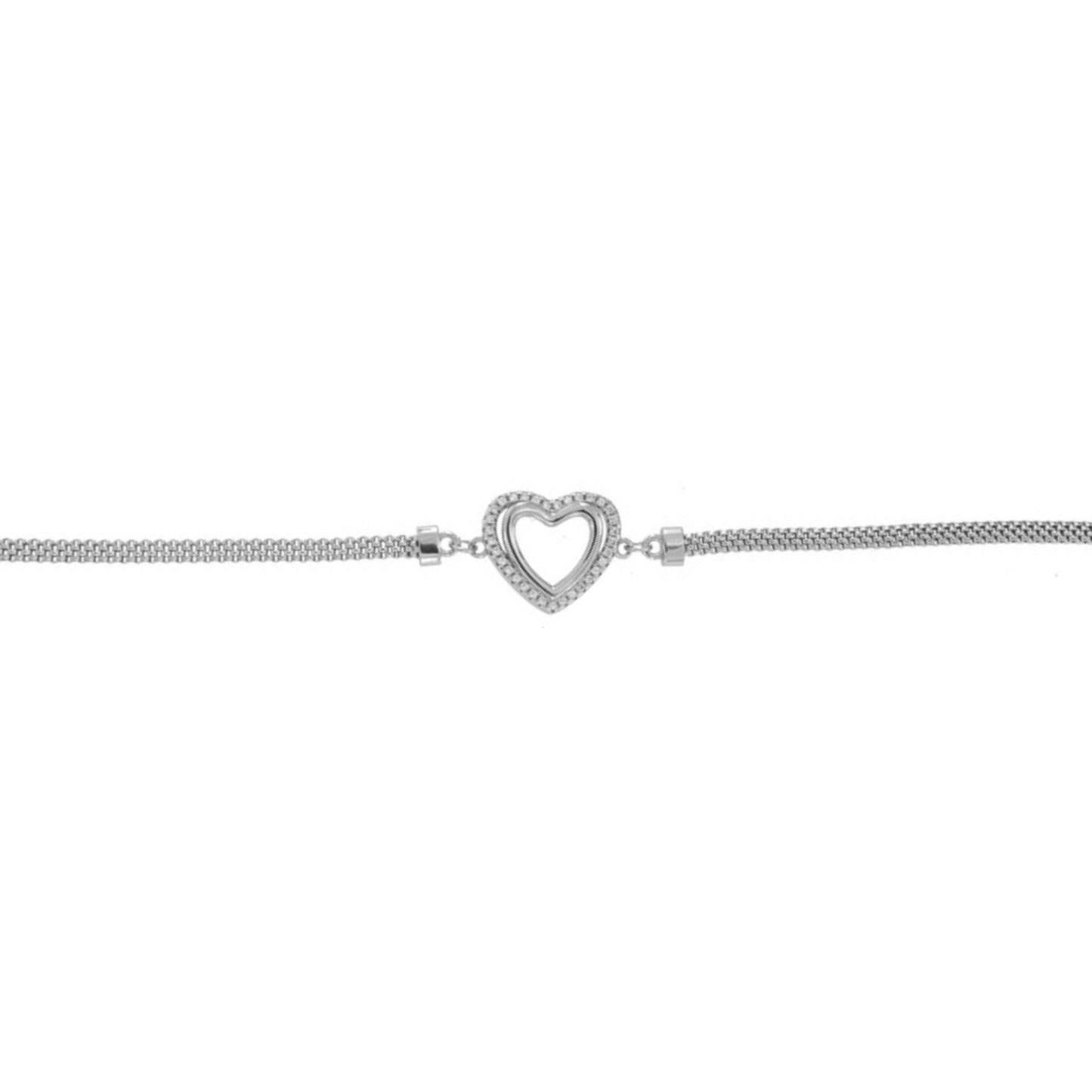 Heart bracelet in silver with white zircons