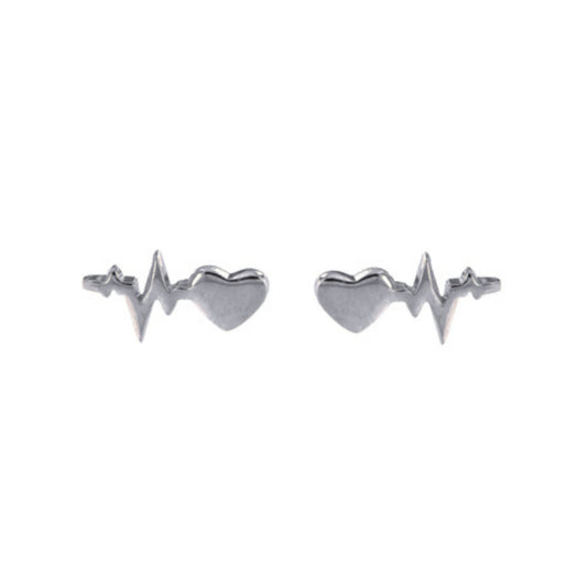 Beating Heart Stud Earrings in Silver