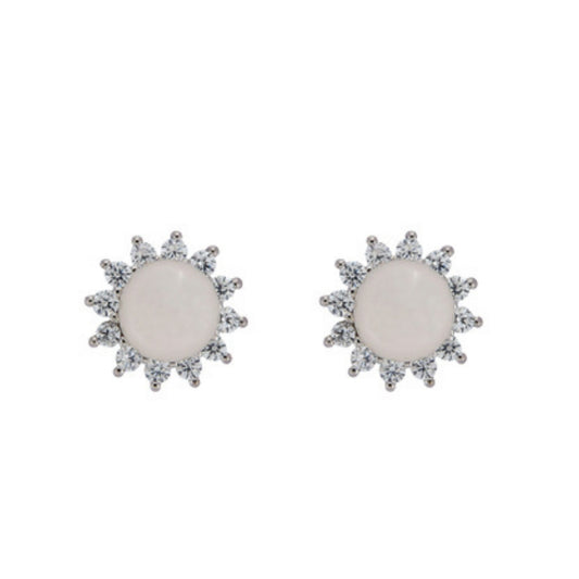 Pendientes de Perlas, con forma de flores, adornado con circonitas blancas