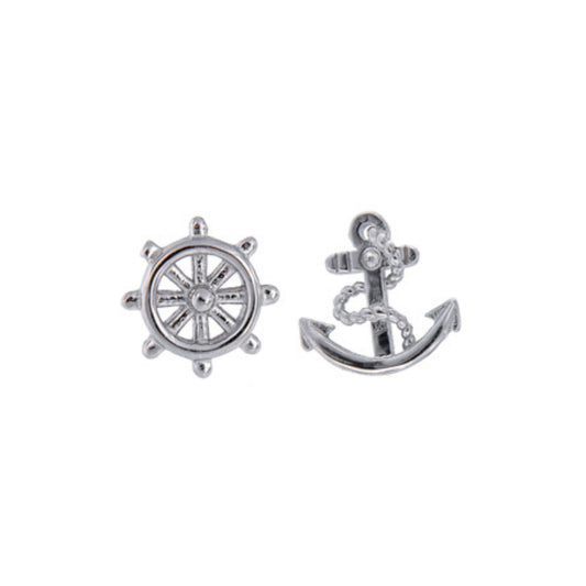 Helm and Anchor Stud Earrings in Silver