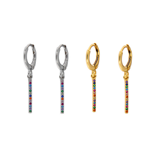 Pendientes de Aros con circonitas de colores en plata y plata bañada en oro