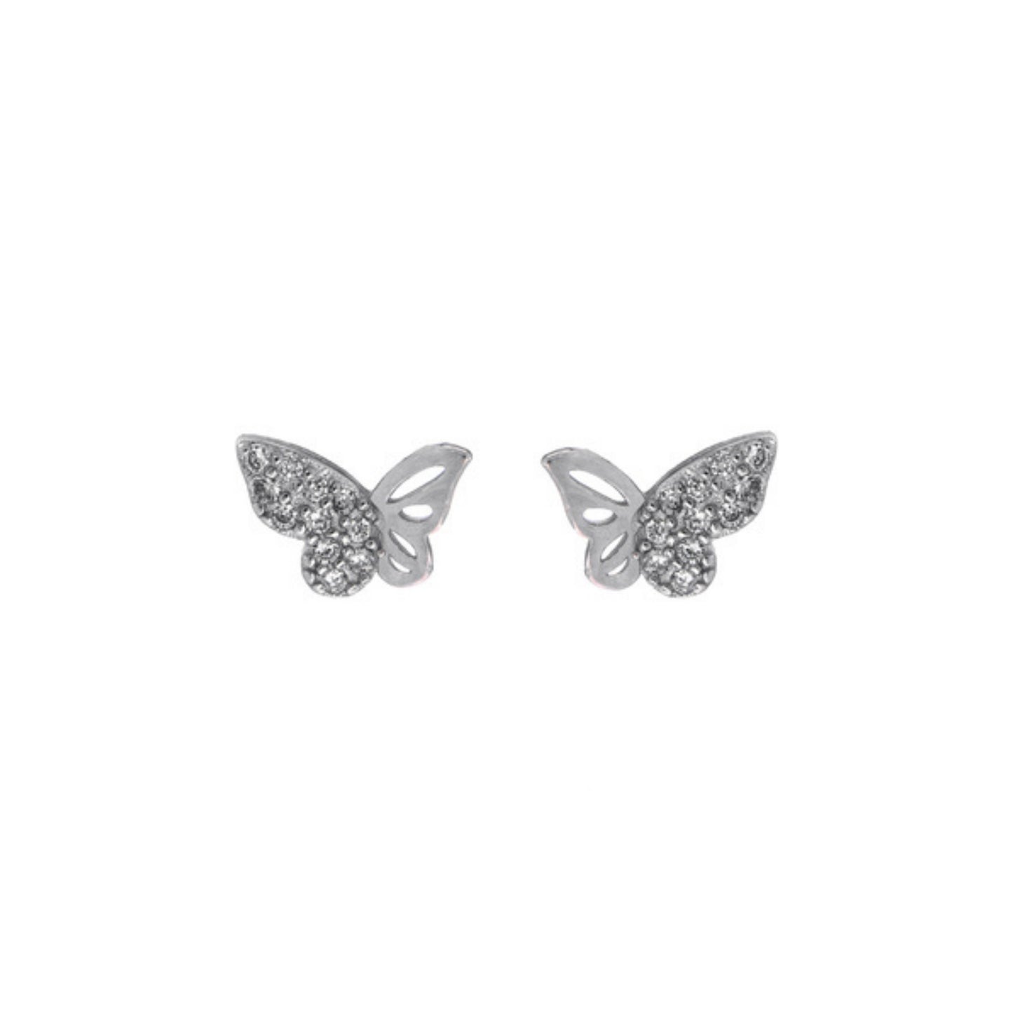 Butterfly pressure earrings in silver, decorated with small white zircons