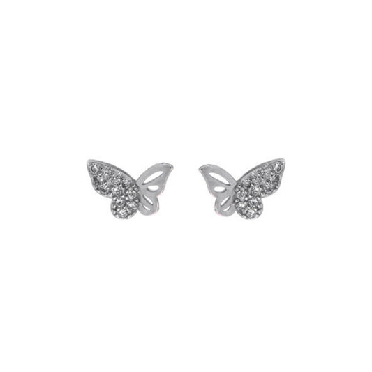 Butterfly pressure earrings in silver, decorated with small white zircons