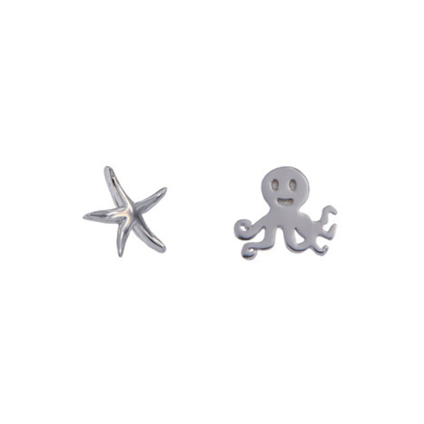 Star and octopus pressure earrings in silver