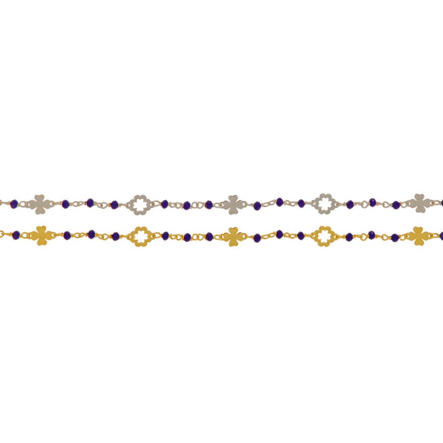 Bracelet with Clovers in silver and gold-plated beach with blue zircons