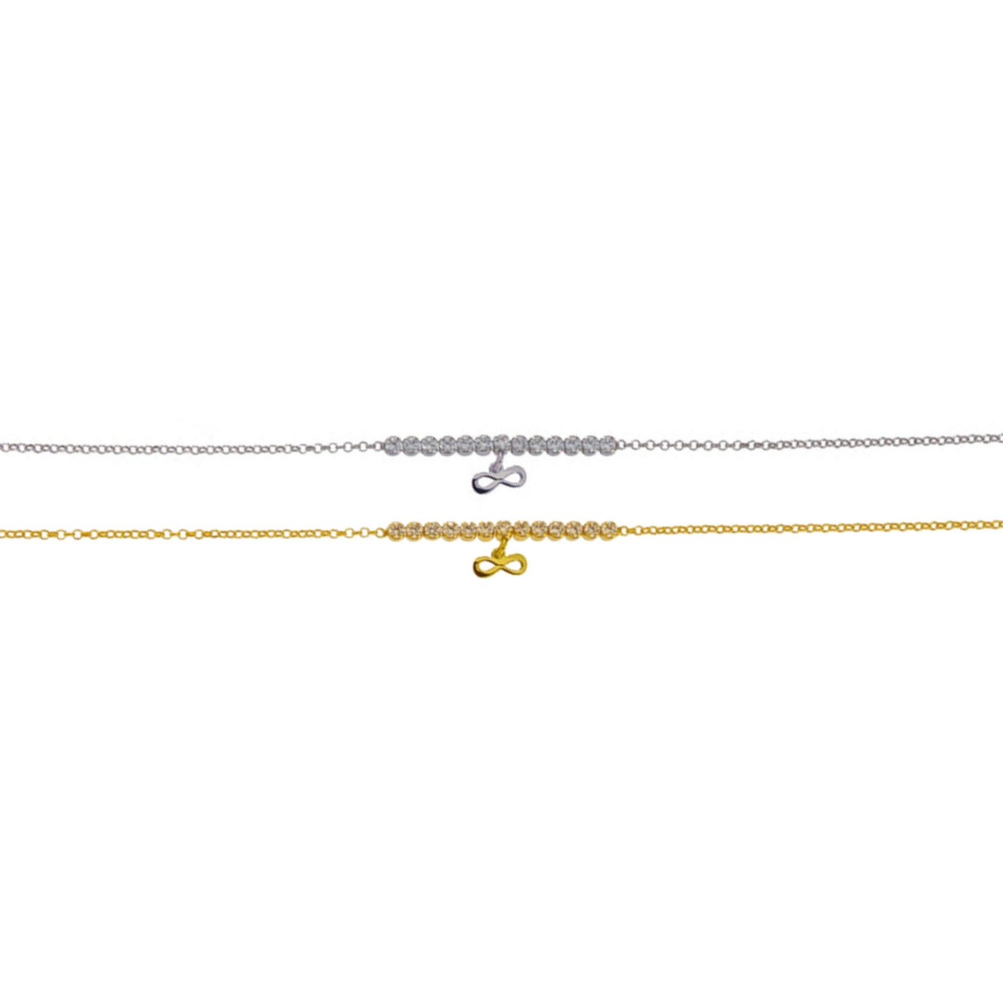 Infinity bracelet in silver and gold-plated beach with white zircons