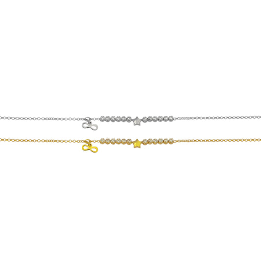 Infinity and Star Bracelet in Silver and Gold Plated Beach with White Zirconia