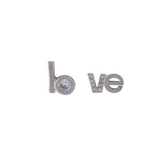 Love pressure earrings in silver, decorated with small white zircons