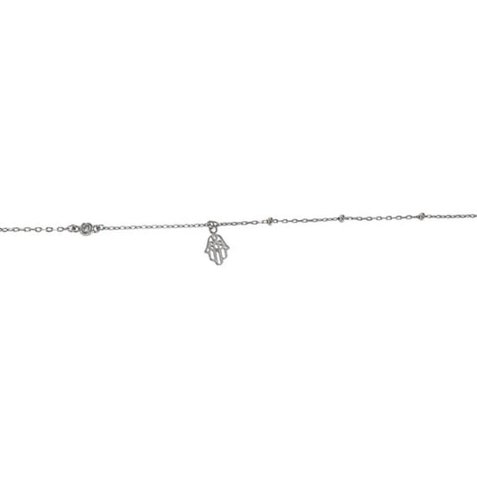 Hand of Fatima anklet in silver with white zircons