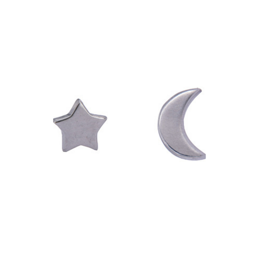 Star and moon pressure earrings in silver