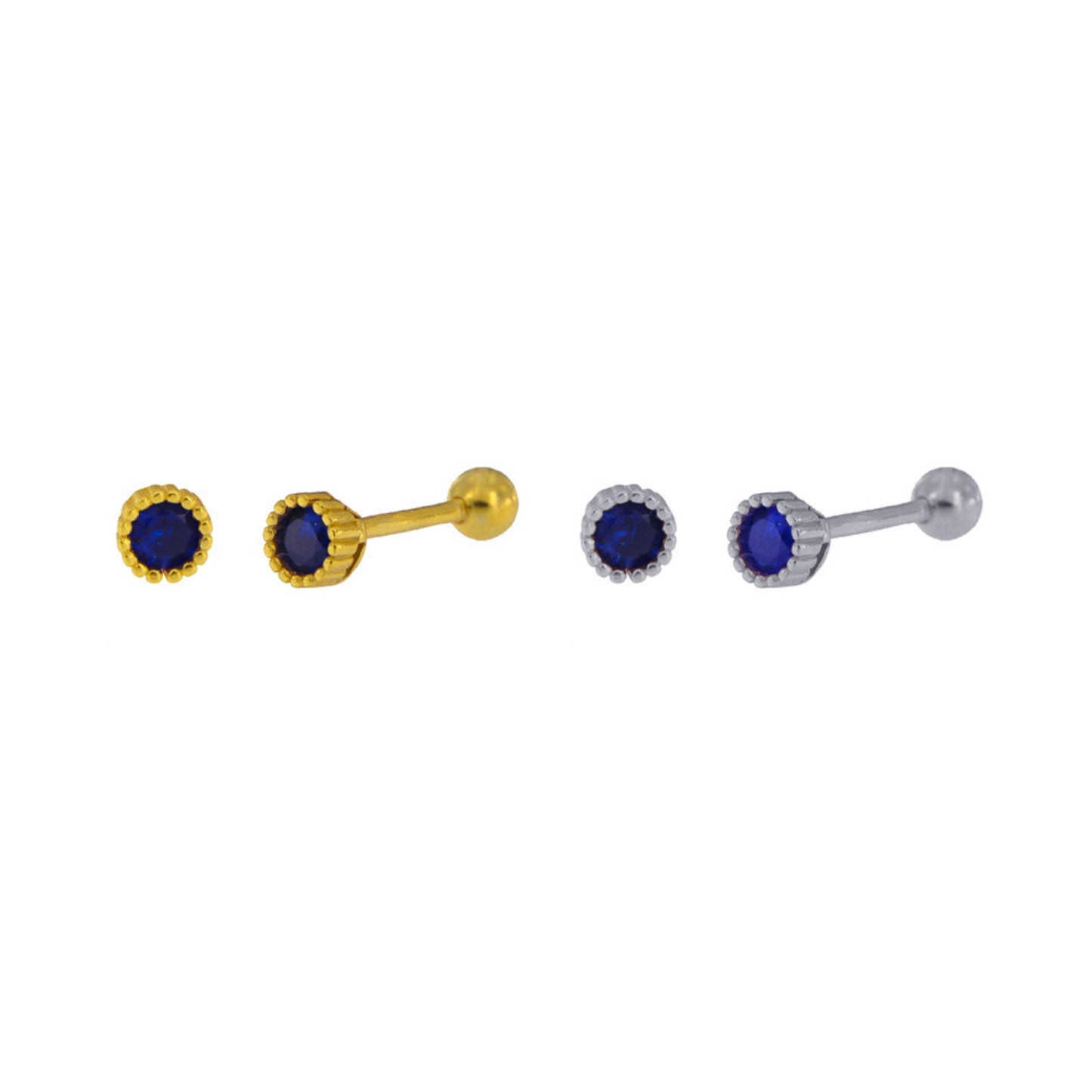 Piercing with blue zircons in silver and gold plated silver 