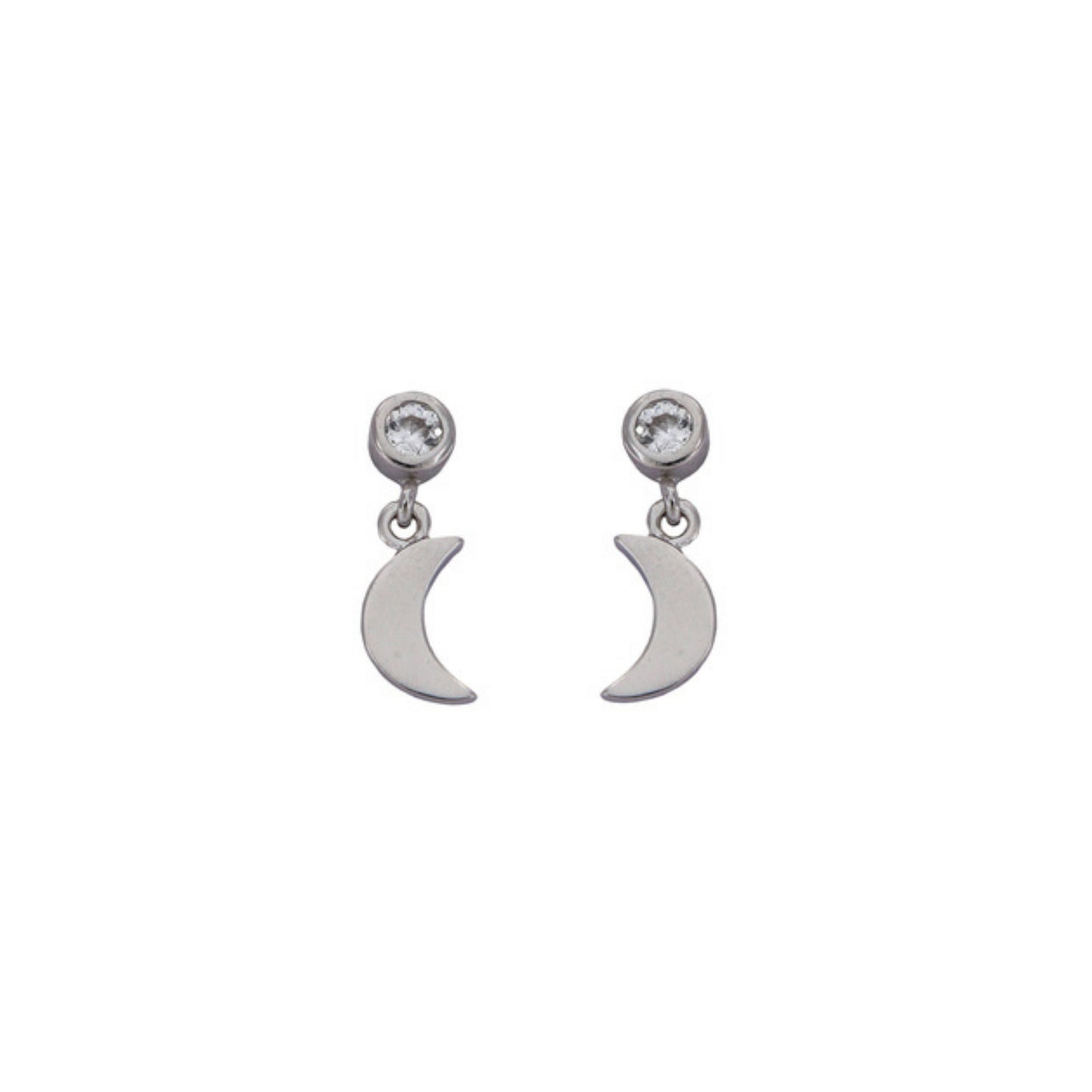 Moon pressure earrings in silver, decorated with small white zircons