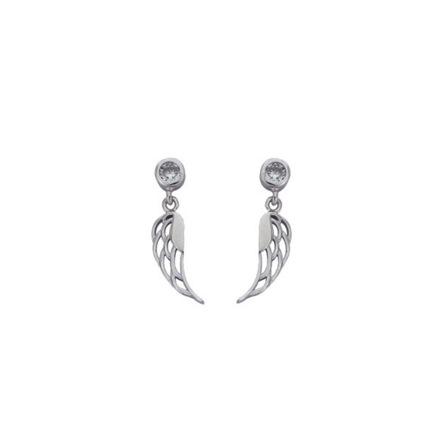 Angel wings pressure earrings in silver, decorated with small white zircons